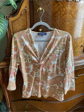 Jones New York Women’s Twist-Front V-Neck Paisley Top